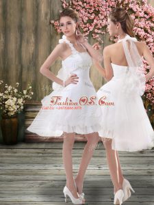 Cute Mini Length White Wedding Gowns Halter Top Sleeveless Backless