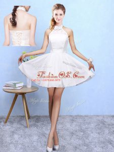 Traditional Lace Vestidos de Damas White Lace Up Sleeveless Knee Length