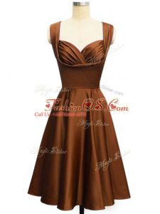 Lovely Knee Length Empire Sleeveless Chocolate Bridesmaid Gown Lace Up