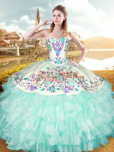 Exquisite Apple Green Lace Up Sweet 16 Quinceanera Dress Embroidery and Ruffled Layers Sleeveless Floor Length