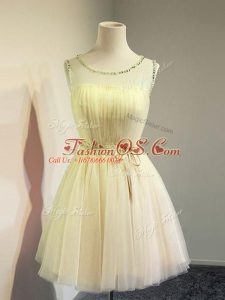 Knee Length Gold Dama Dress for Quinceanera Tulle Sleeveless Belt