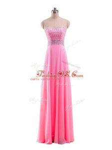 Dynamic Rose Pink Strapless Neckline Beading Homecoming Gowns Sleeveless Zipper