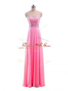 Dynamic Rose Pink Strapless Neckline Beading Homecoming Gowns Sleeveless Zipper
