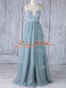 Extravagant Floor Length Grey Wedding Party Dress Spaghetti Straps Sleeveless Zipper
