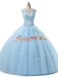 Light Blue Sleeveless Beading and Lace Floor Length Sweet 16 Quinceanera Dress