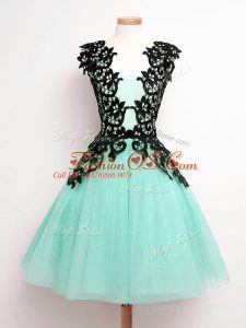 Turquoise Lace Up Court Dresses for Sweet 16 Lace Sleeveless Knee Length