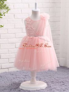 Lovely Knee Length A-line Sleeveless Baby Pink Kids Formal Wear Zipper