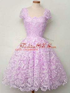 Lilac Lace Up Straps Lace Bridesmaids Dress Lace Sleeveless