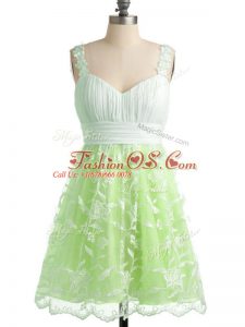 Knee Length Yellow Green Bridesmaid Dresses Straps Sleeveless Lace Up