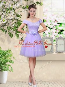 Fantastic Cap Sleeves Lace and Belt Lace Up Bridesmaid Dresses