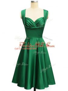 Green Taffeta Lace Up Dama Dress for Quinceanera Sleeveless Knee Length Ruching