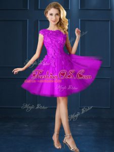 Best Tulle Cap Sleeves Knee Length Wedding Party Dress and Lace and Belt