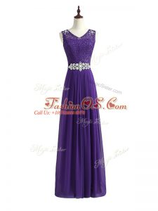 Fashion Empire Dama Dress Lavender V-neck Chiffon Sleeveless Floor Length Zipper