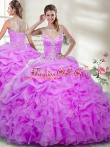 Beading and Ruffles Quinceanera Dress Lilac Zipper Sleeveless Floor Length