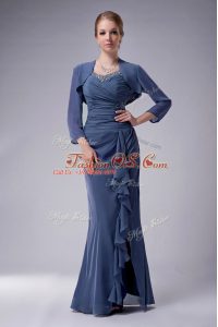 Blue Chiffon Zipper Straps Sleeveless Floor Length Mother Of The Bride Dress Beading