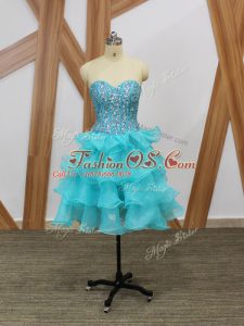 Most Popular Mini Length A-line Sleeveless Aqua Blue Military Ball Dresses Zipper