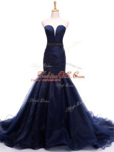 Sexy Navy Blue Homecoming Dress Sweetheart Sleeveless Court Train Lace Up