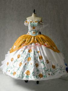 New Style Cap Sleeves Organza and Taffeta Floor Length Lace Up 15th Birthday Dress in Multi-color with Embroidery and Ruffles