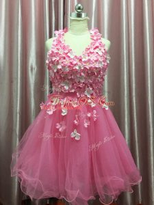 Fashionable Mini Length Pink Evening Dress Halter Top Sleeveless Backless