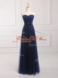 Suitable Navy Blue Sleeveless Tulle and Lace Lace Up Damas Dress for Prom and Party and Wedding Party