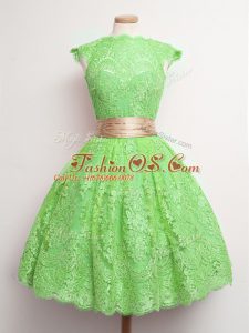 Fantastic High-neck Cap Sleeves Lace Up Bridesmaid Dress Green Lace