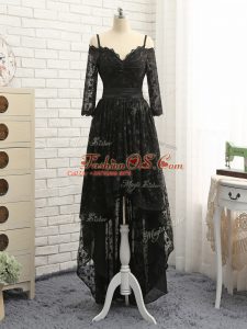 Empire Cocktail Dress Black Off The Shoulder Lace Half Sleeves High Low Zipper