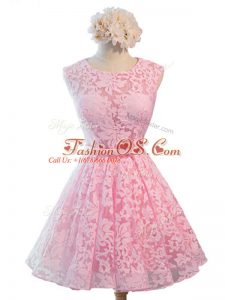 Lace Scoop Sleeveless Lace Up Belt Vestidos de Damas in Baby Pink