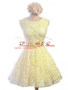 New Arrival Yellow Lace Up Scoop Belt Quinceanera Court Dresses Lace Sleeveless