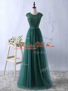 Nice Floor Length Zipper Dark Green for Prom and Party and Military Ball with Lace