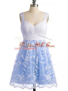 Knee Length Light Blue Vestidos de Damas Straps Sleeveless Lace Up