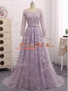 Deluxe Lavender Zipper Mother Of The Bride Dress Beading and Appliques Sleeveless Brush Train