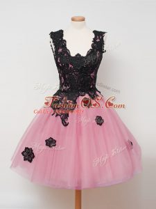 Pink Straps Neckline Lace Wedding Guest Dresses Sleeveless Zipper
