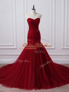 Fabulous Sleeveless Court Train Ruching Lace Up Formal Dresses