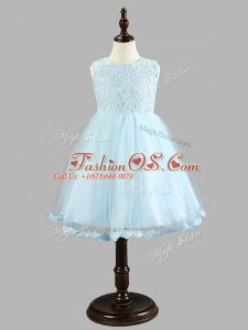 Popular Knee Length A-line Sleeveless Light Blue Kids Formal Wear Zipper