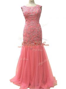Sleeveless Zipper Floor Length Beading and Lace and Appliques Juniors Evening Dress