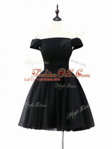 Spectacular Black Sleeveless Mini Length Ruching Lace Up Prom Evening Gown