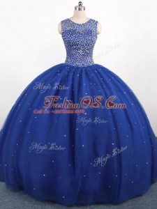 Scoop Sleeveless Tulle Quinceanera Gown Beading Zipper