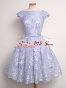Knee Length A-line Cap Sleeves Lavender Quinceanera Court Dresses Lace Up
