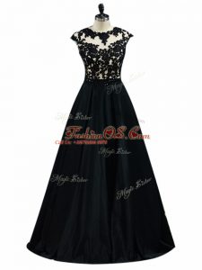 A-line Military Ball Dresses For Women Black Scoop Taffeta Sleeveless Floor Length Backless