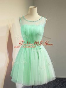 Knee Length Apple Green Wedding Guest Dresses Tulle Sleeveless Belt