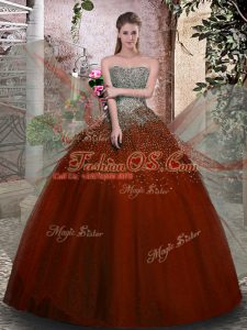 Fashion Beading Quinceanera Dress Rust Red Lace Up Sleeveless Floor Length