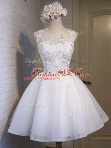White Ball Gowns Lace Vestidos de Damas Lace Up Organza Sleeveless Mini Length