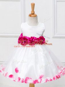 White Ball Gowns Appliques and Hand Made Flower Little Girls Pageant Dress Zipper Tulle Sleeveless Knee Length