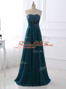 Sophisticated Chiffon Sweetheart Sleeveless Zipper Sequins and Ruching Mother Of The Bride Dress in Teal