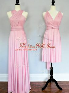 Top Selling Baby Pink Bridesmaid Dresses Prom and Wedding Party with Ruching Halter Top Sleeveless Lace Up