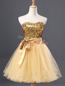 Modern Gold Zipper Sweetheart Sequins Tulle Sleeveless