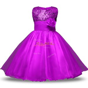 Knee Length Ball Gowns Sleeveless Purple Toddler Flower Girl Dress Zipper