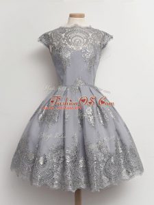 Custom Fit Scalloped Cap Sleeves Tulle Court Dresses for Sweet 16 Lace Lace Up