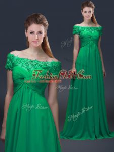 Gorgeous Off The Shoulder Short Sleeves Mother Of The Bride Dress Floor Length Appliques Green Chiffon