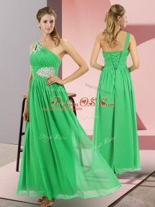 Custom Made Green One Shoulder Lace Up Beading Junior Homecoming Dress Sleeveless